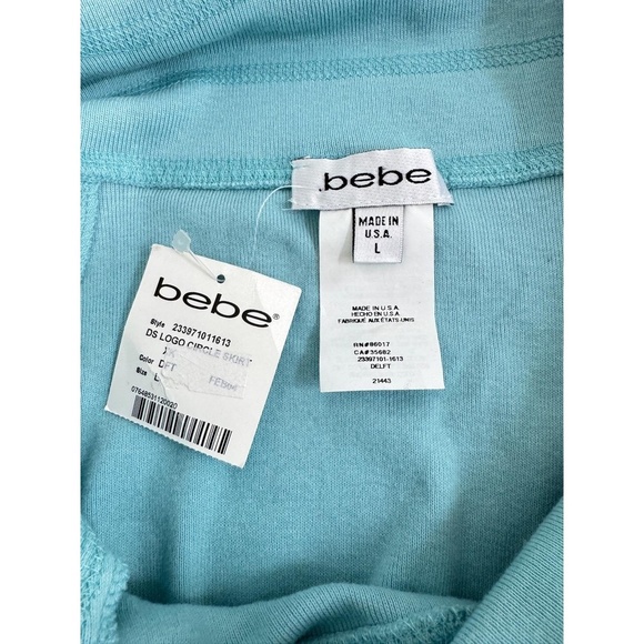 bebe Y2K Rhinestone Logo Circle Mini Skirt Turquoise Blue – Size L Made in USA - Picture 5 of 7
